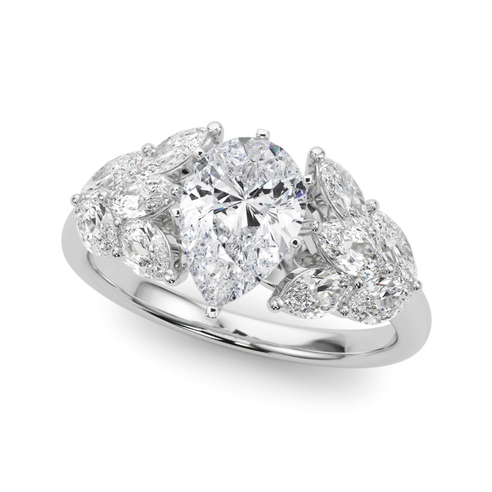 Crowned Mq Side Stones Engagement Ring Marquise Diamond Engagement Ring — 9K/18K Gold & Platinum