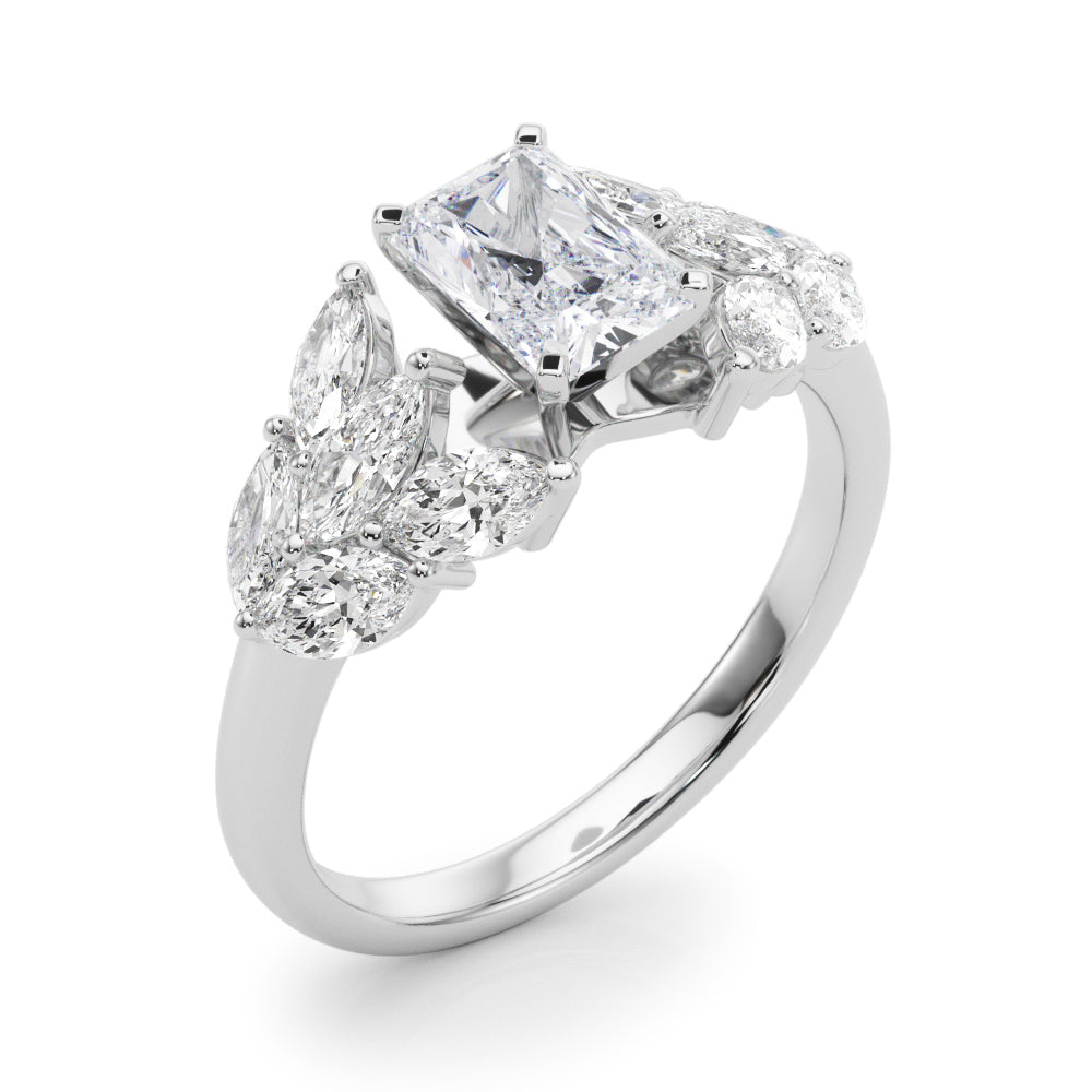 Crowned Mq Side Stones Engagement Ring Marquise Diamond Engagement Ring — 9K/18K Gold & Platinum