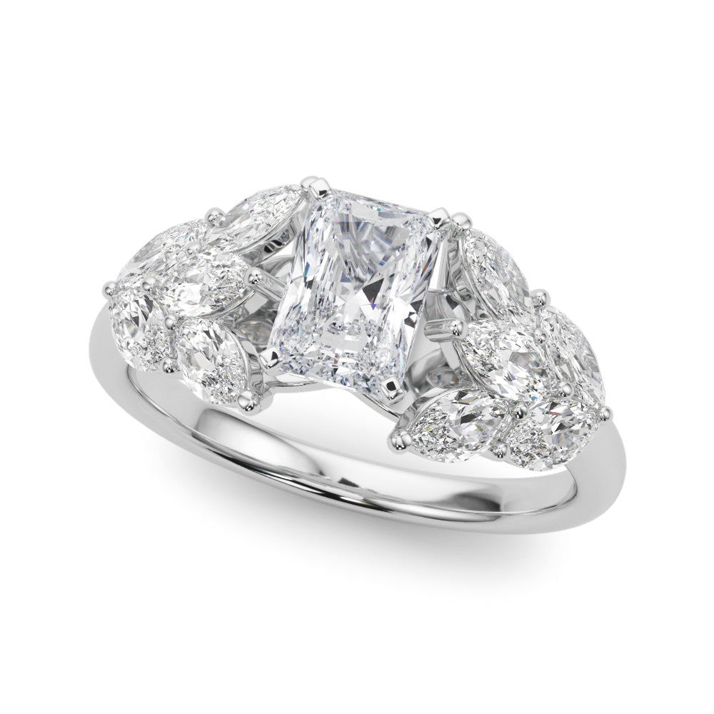 Crowned Mq Side Stones Engagement Ring Marquise Diamond Engagement Ring — 9K/18K Gold & Platinum