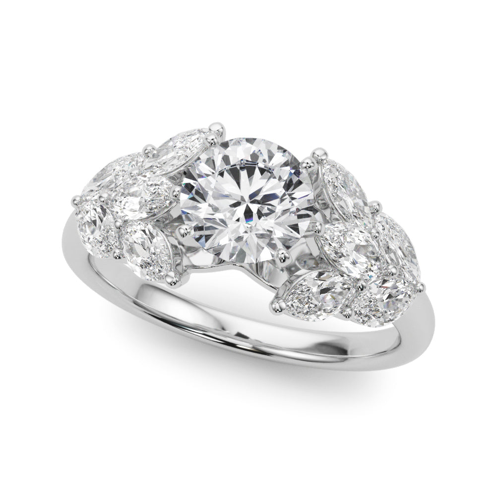 Crowned Mq Side Stones Engagement Ring Marquise Diamond Engagement Ring — 9K/18K Gold & Platinum