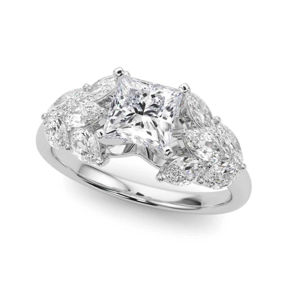 Crowned Mq Side Stones Engagement Ring Marquise Diamond Engagement Ring — 9K/18K Gold & Platinum