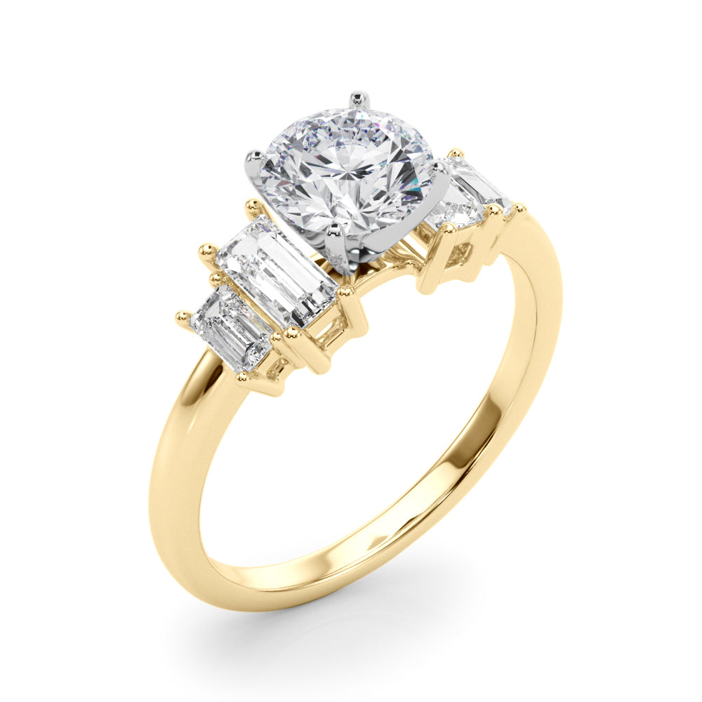 Graceful Mq Center & Sb Engagement Ring Round Diamond Engagement Ring — 9K/18K Gold & Platinum