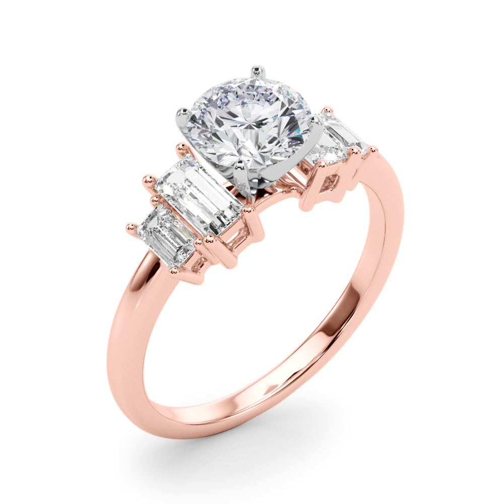 Graceful Mq Center & Sb Engagement Ring Round Diamond Engagement Ring — 9K/18K Gold & Platinum