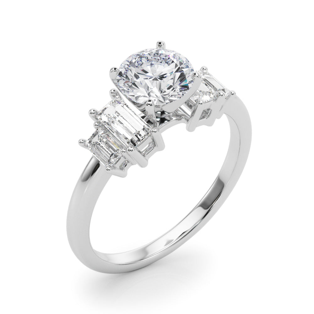 Graceful Mq Center & Sb Engagement Ring Round Diamond Engagement Ring — 9K/18K Gold & Platinum