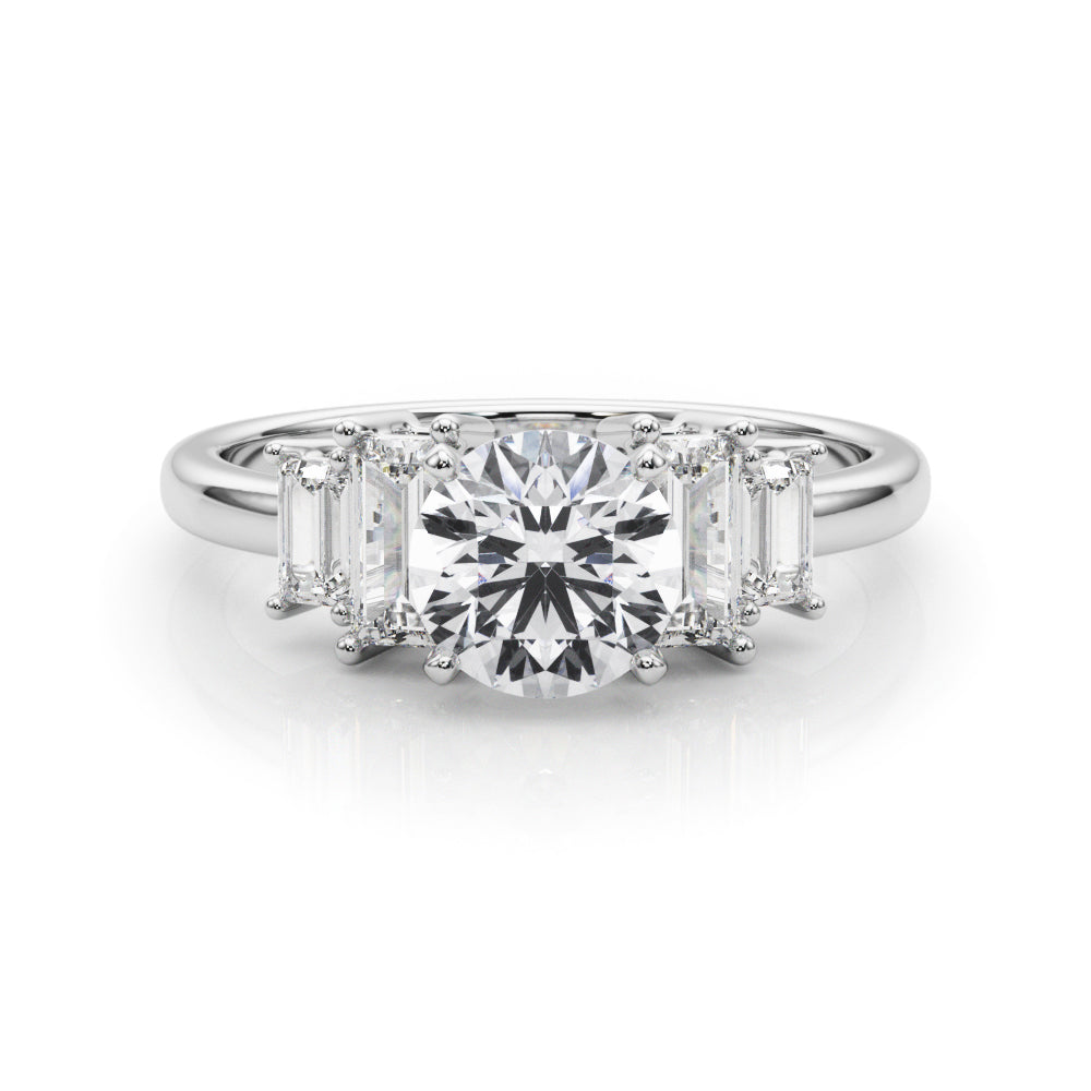 Graceful Mq Center & Sb Engagement Ring Round Diamond Engagement Ring — 9K/18K Gold & Platinum