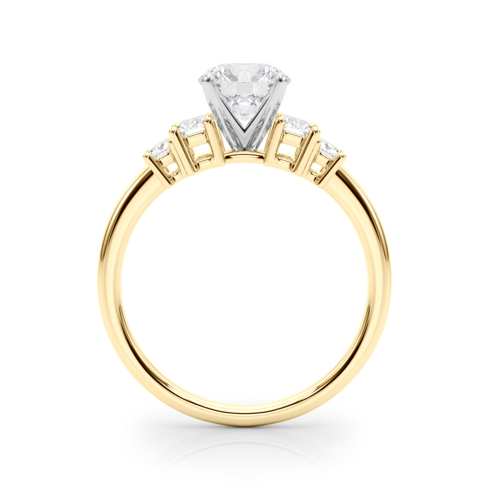 Graceful Mq Center & Sb Engagement Ring Round Diamond Engagement Ring — 9K/18K Gold & Platinum