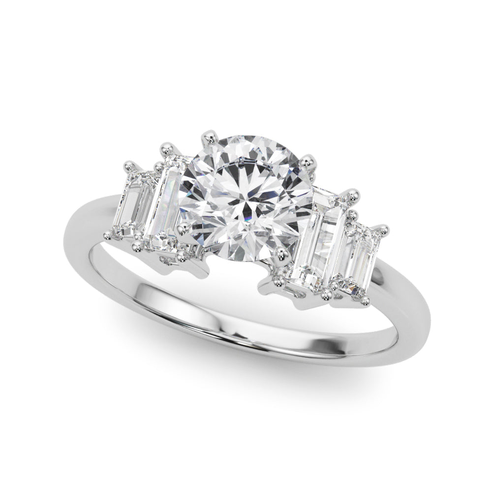 Graceful Mq Center & Sb Engagement Ring Round Diamond Engagement Ring — 9K/18K Gold & Platinum