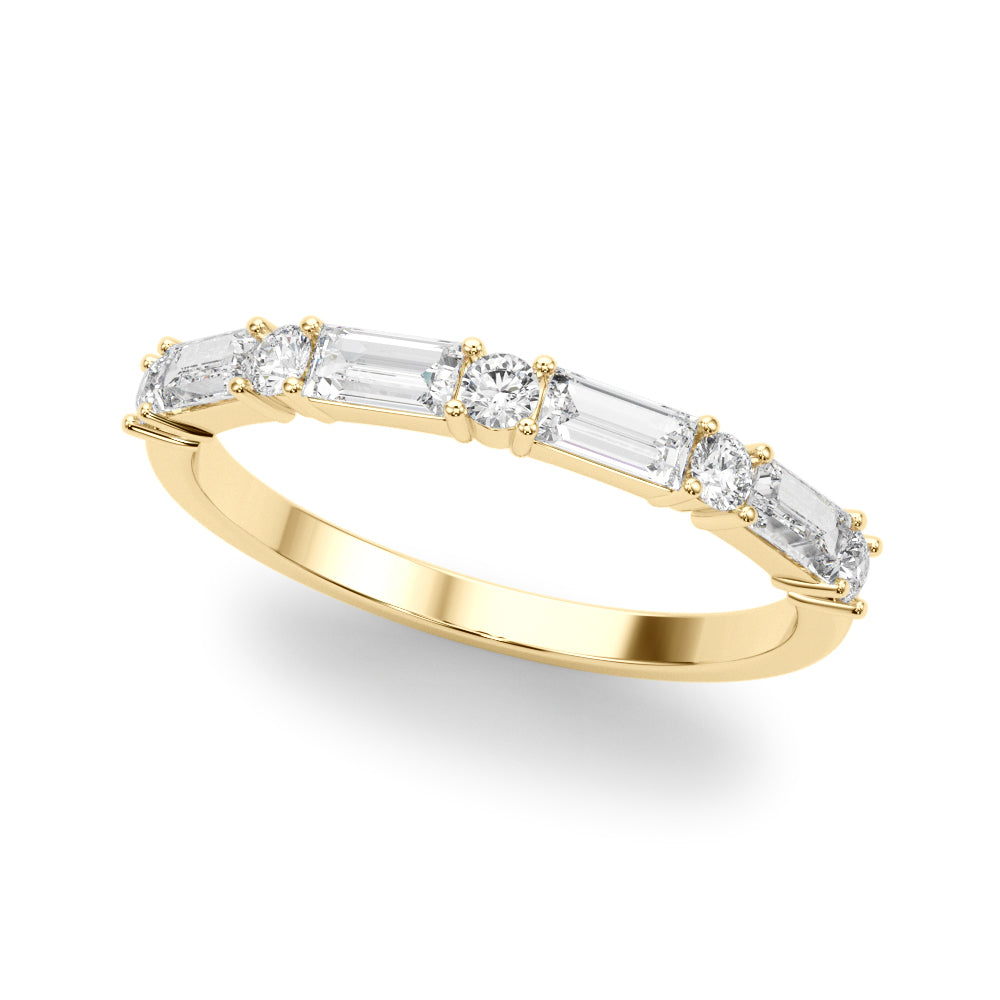 Alternating Round & Straight Baguette Half Eternity Ring in Gold & Platinum