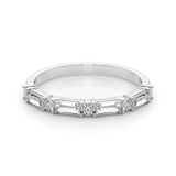 Alternating Round & Straight Baguette Half Eternity Ring in Gold & Platinum