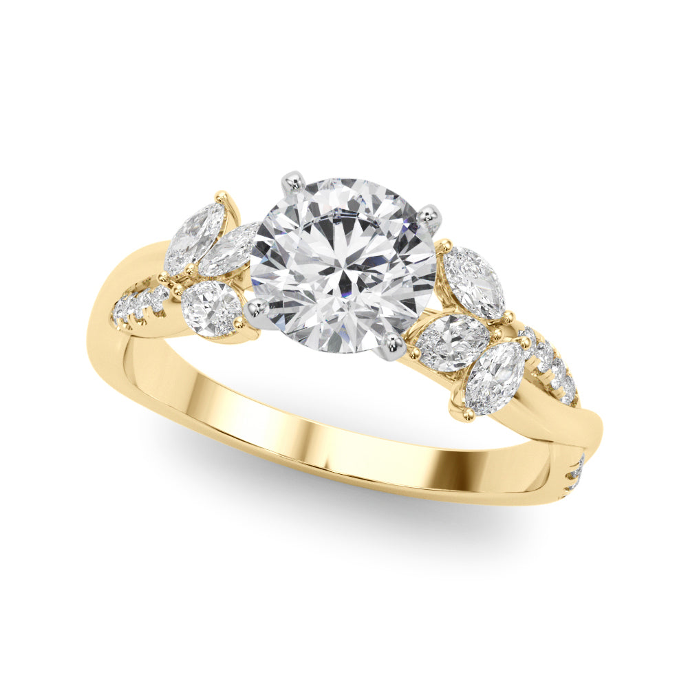 Radiant Rd & Mq Twisted Shank Engagement Round Diamond Engagement Ring — 9K/18K Gold & Platinum