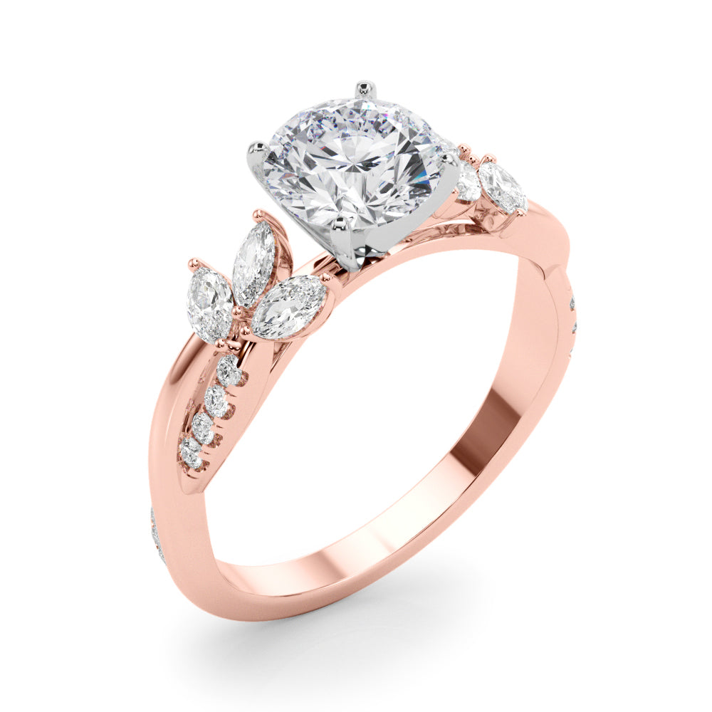 Radiant Rd & Mq Twisted Shank Engagement Round Diamond Engagement Ring — 9K/18K Gold & Platinum