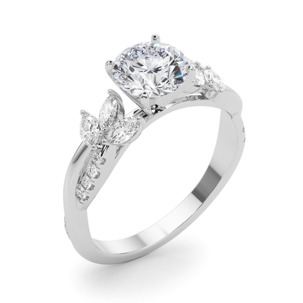 Radiant Rd & Mq Twisted Shank Engagement Round Diamond Engagement Ring — 9K/18K Gold & Platinum
