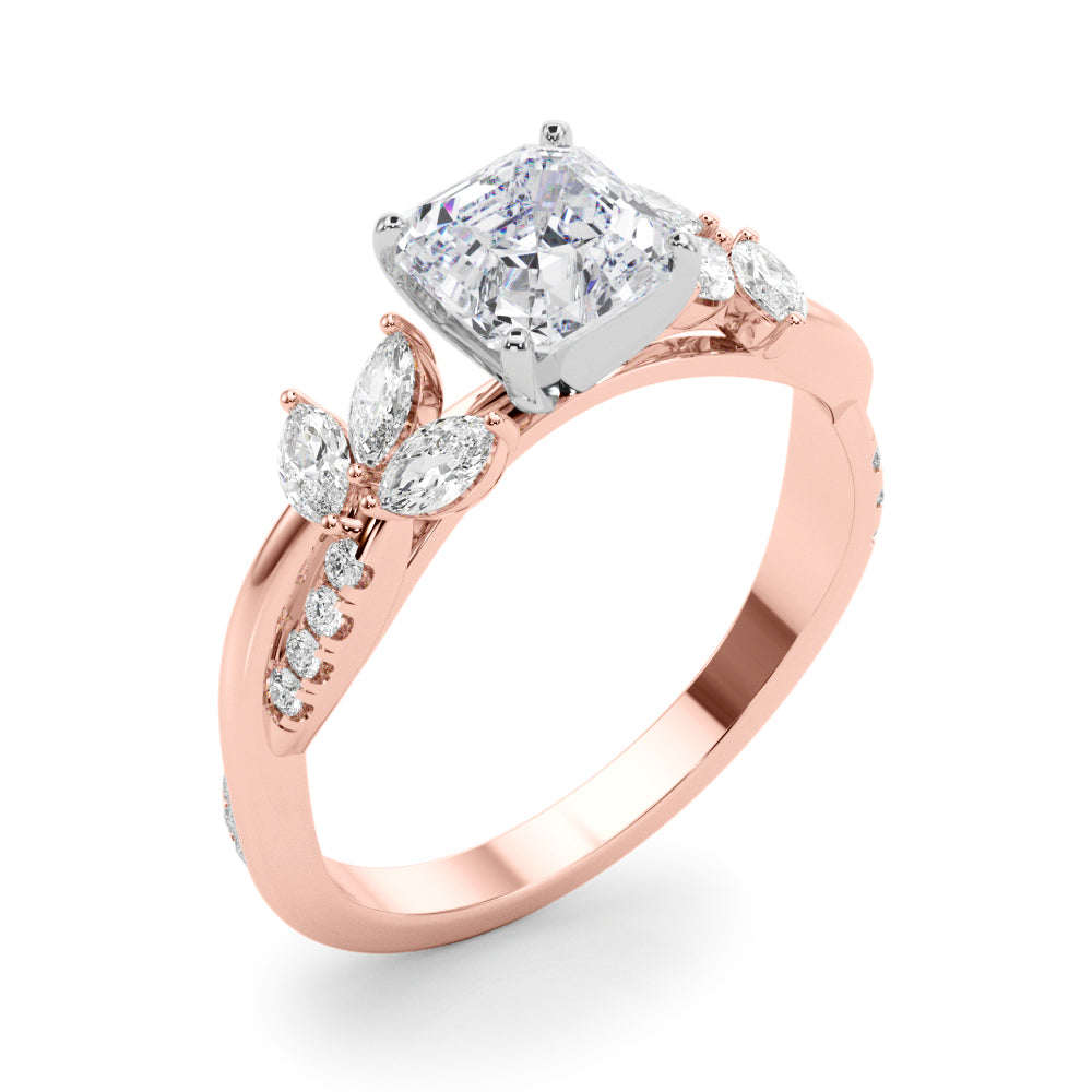 Radiant Rd & Mq Twisted Shank Engagement Round Diamond Engagement Ring — 9K/18K Gold & Platinum