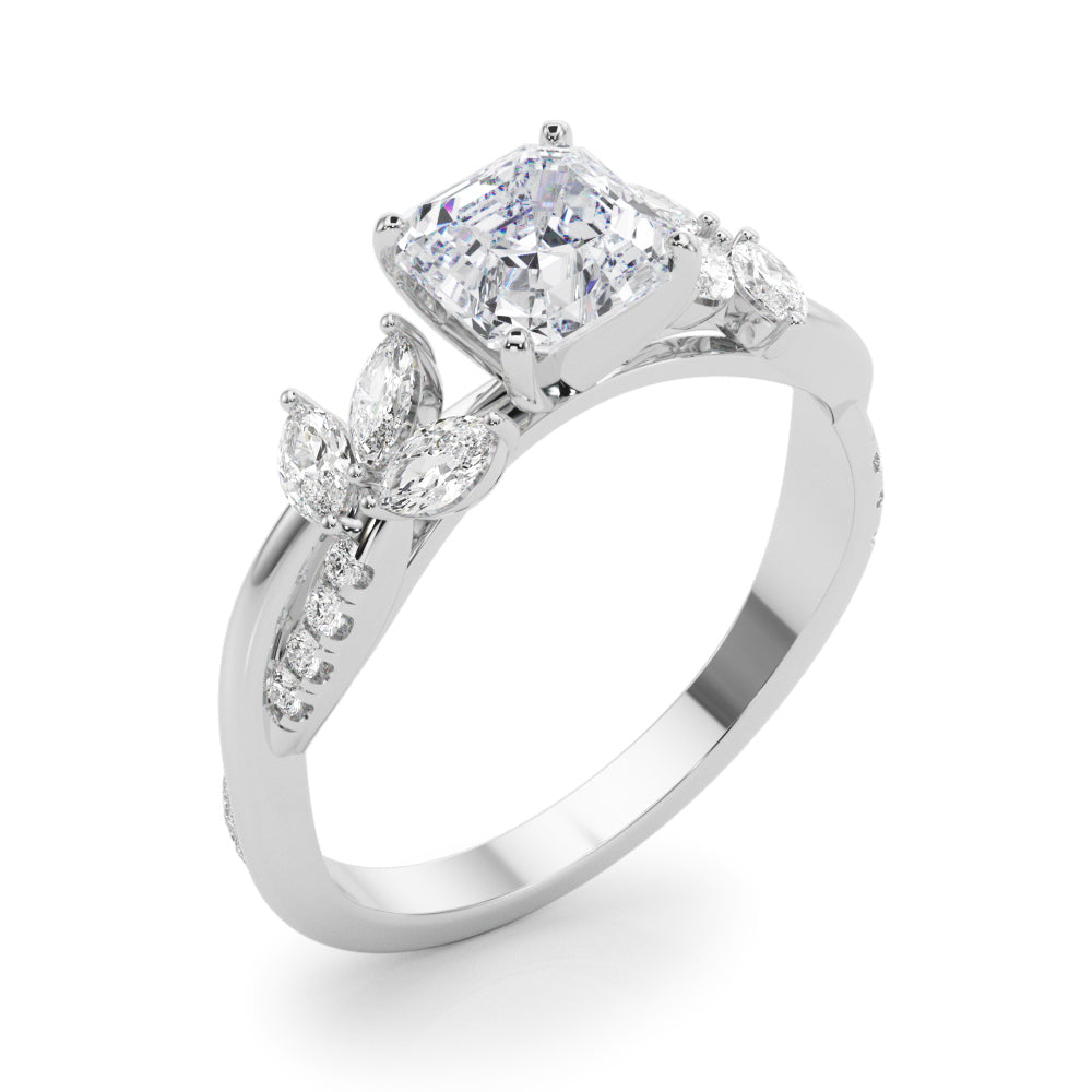Radiant Rd & Mq Twisted Shank Engagement Round Diamond Engagement Ring — 9K/18K Gold & Platinum
