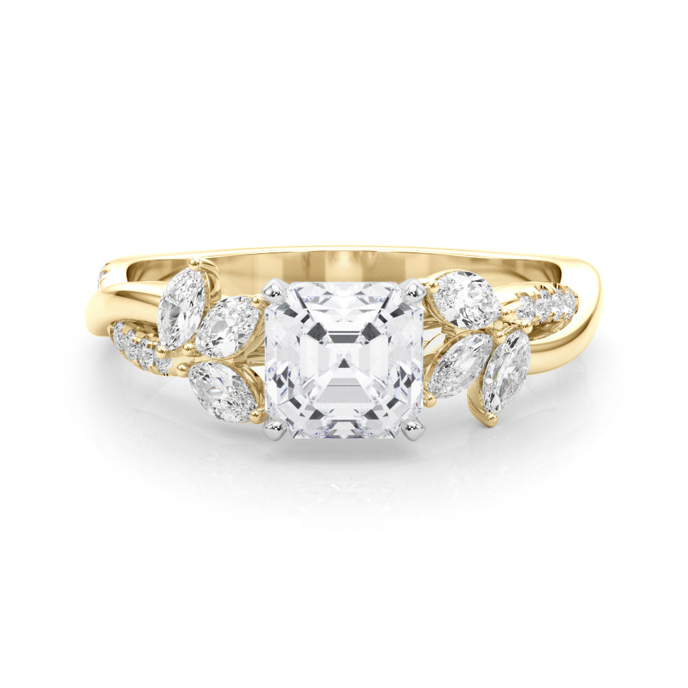Radiant Rd & Mq Twisted Shank Engagement Round Diamond Engagement Ring — 9K/18K Gold & Platinum