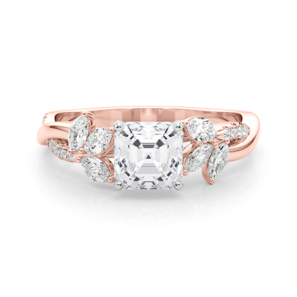 Radiant Rd & Mq Twisted Shank Engagement Round Diamond Engagement Ring — 9K/18K Gold & Platinum