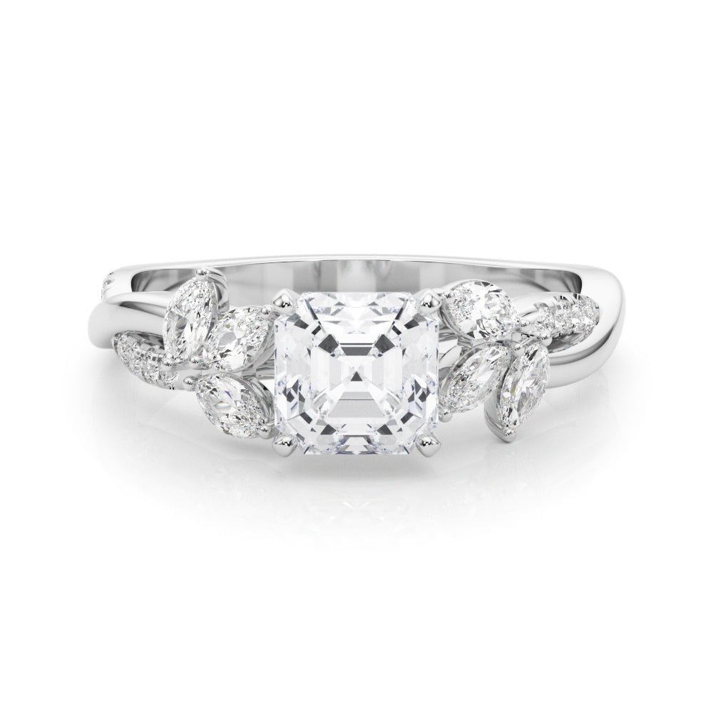 Radiant Rd & Mq Twisted Shank Engagement Round Diamond Engagement Ring — 9K/18K Gold & Platinum