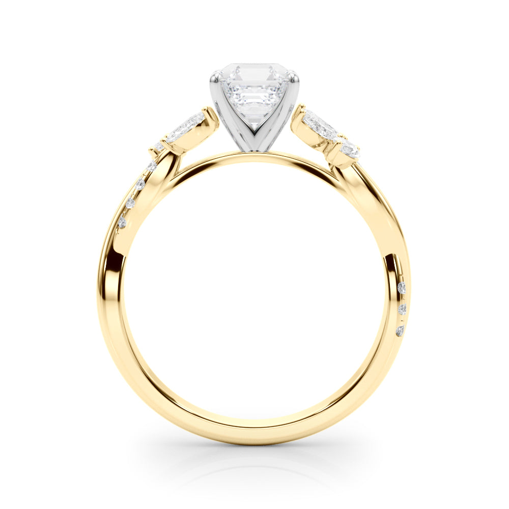 Radiant Rd & Mq Twisted Shank Engagement Round Diamond Engagement Ring — 9K/18K Gold & Platinum