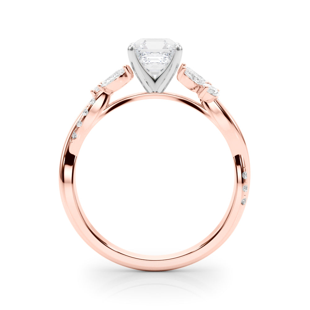 Radiant Rd & Mq Twisted Shank Engagement Round Diamond Engagement Ring — 9K/18K Gold & Platinum