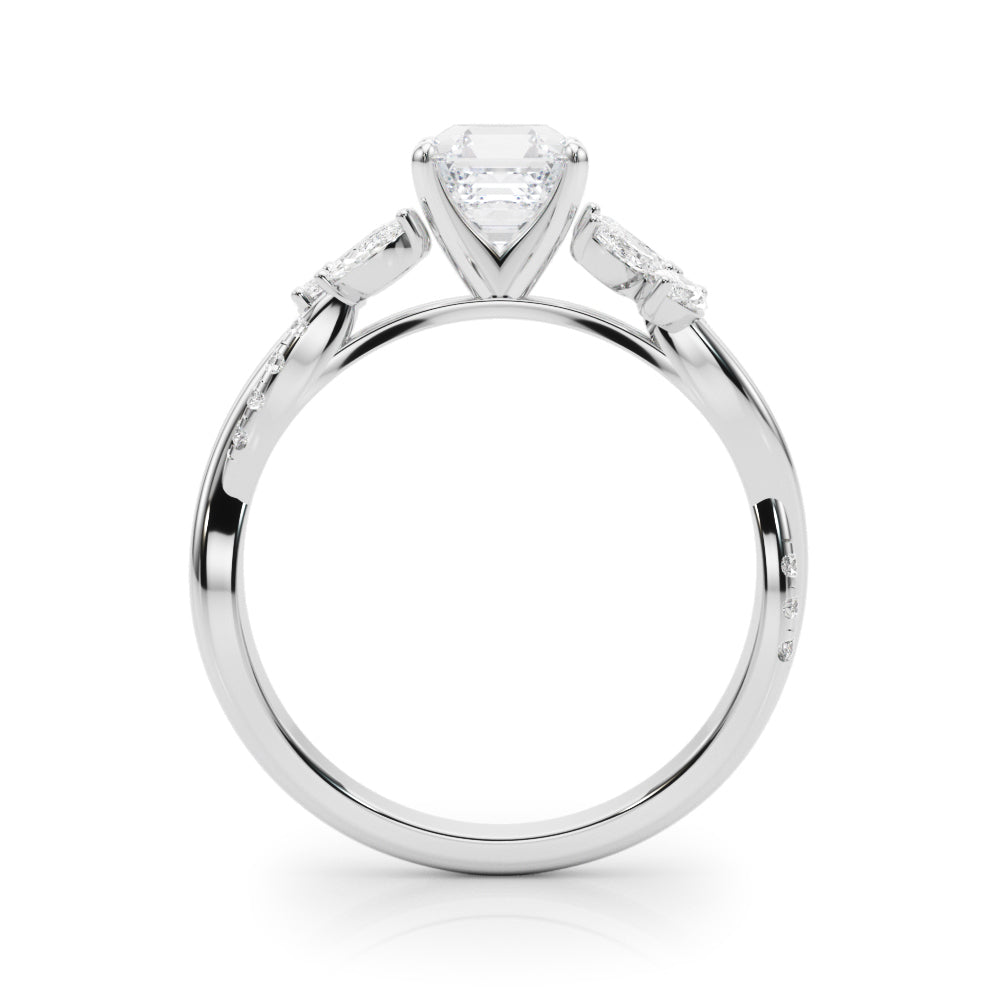 Radiant Rd & Mq Twisted Shank Engagement Round Diamond Engagement Ring — 9K/18K Gold & Platinum