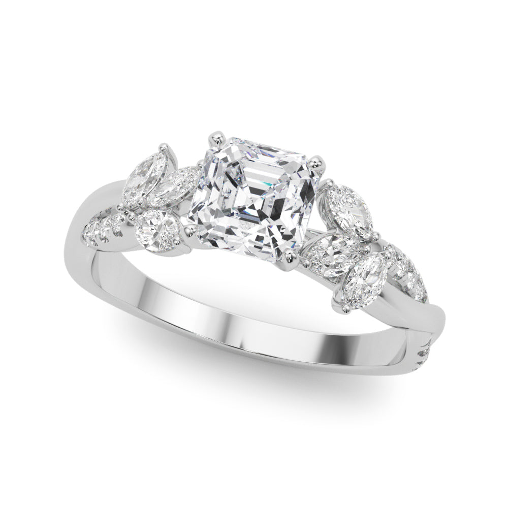 Radiant Rd & Mq Twisted Shank Engagement Round Diamond Engagement Ring — 9K/18K Gold & Platinum