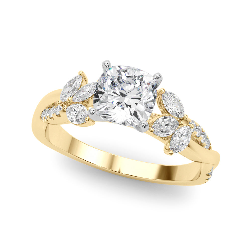 Radiant Rd & Mq Twisted Shank Engagement Round Diamond Engagement Ring — 9K/18K Gold & Platinum
