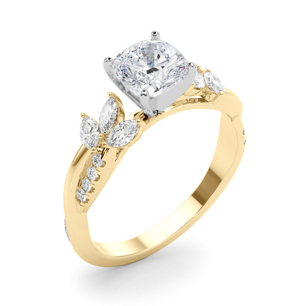 Radiant Rd & Mq Twisted Shank Engagement Round Diamond Engagement Ring — 9K/18K Gold & Platinum