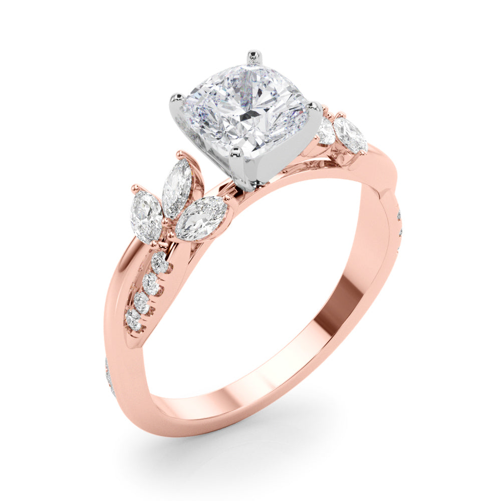 Radiant Rd & Mq Twisted Shank Engagement Round Diamond Engagement Ring — 9K/18K Gold & Platinum