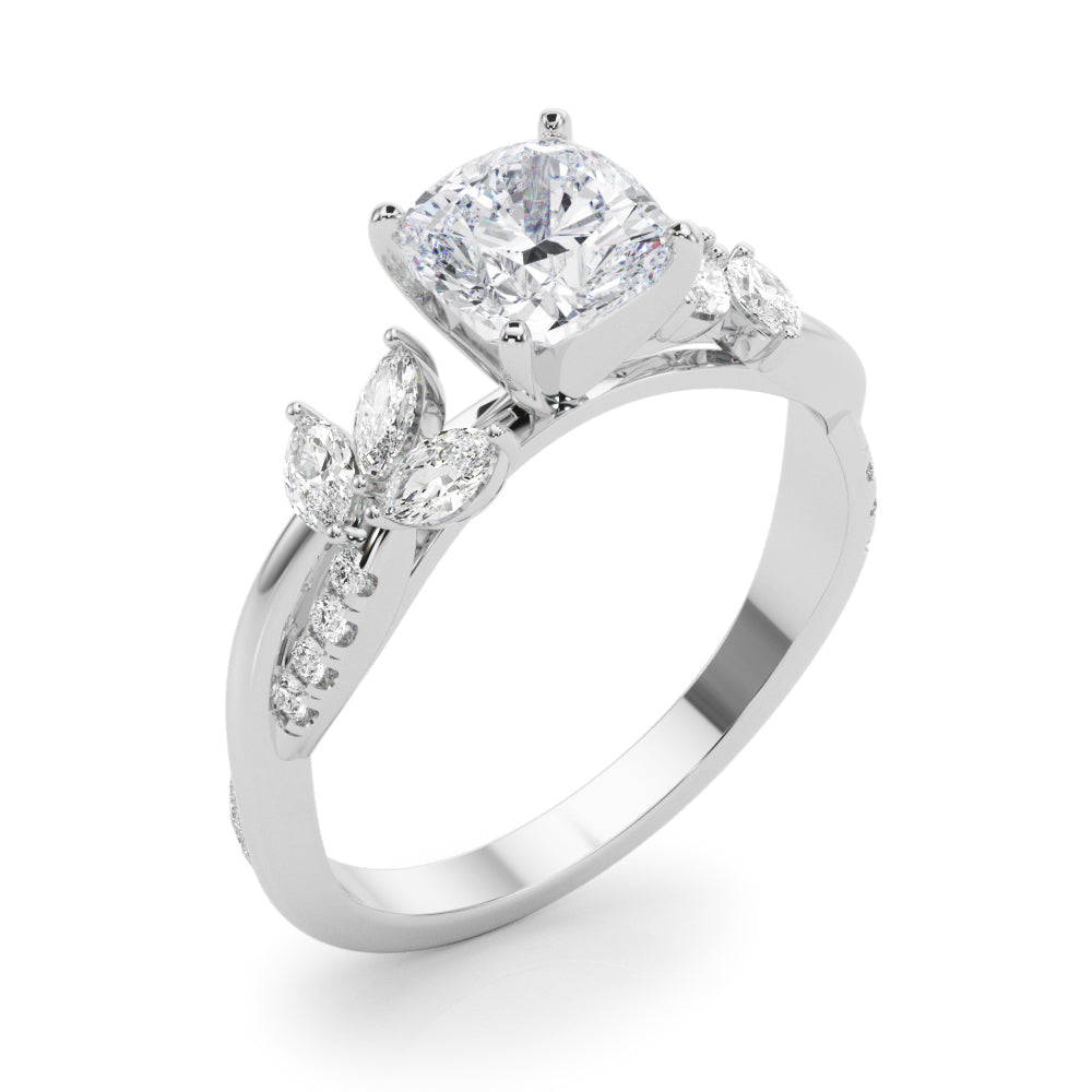 Radiant Rd & Mq Twisted Shank Engagement Round Diamond Engagement Ring — 9K/18K Gold & Platinum