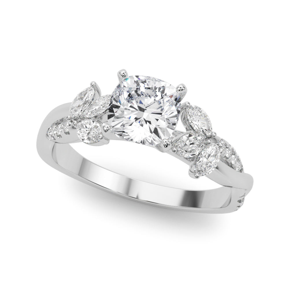 Radiant Rd & Mq Twisted Shank Engagement Round Diamond Engagement Ring — 9K/18K Gold & Platinum