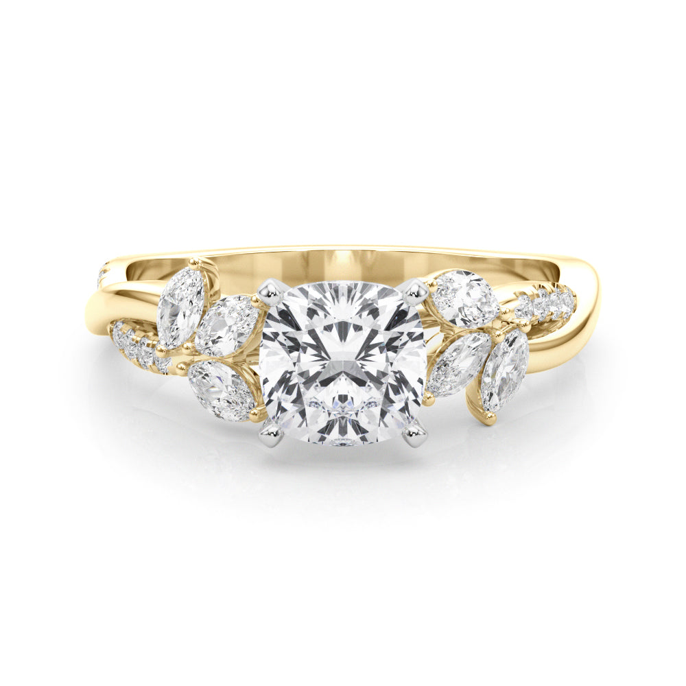 Radiant Rd & Mq Twisted Shank Engagement Round Diamond Engagement Ring — 9K/18K Gold & Platinum