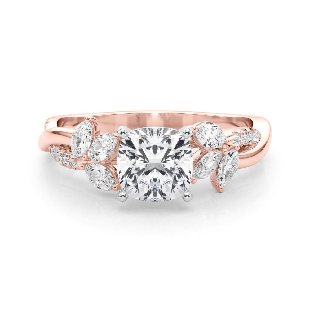 Radiant Rd & Mq Twisted Shank Engagement Round Diamond Engagement Ring — 9K/18K Gold & Platinum