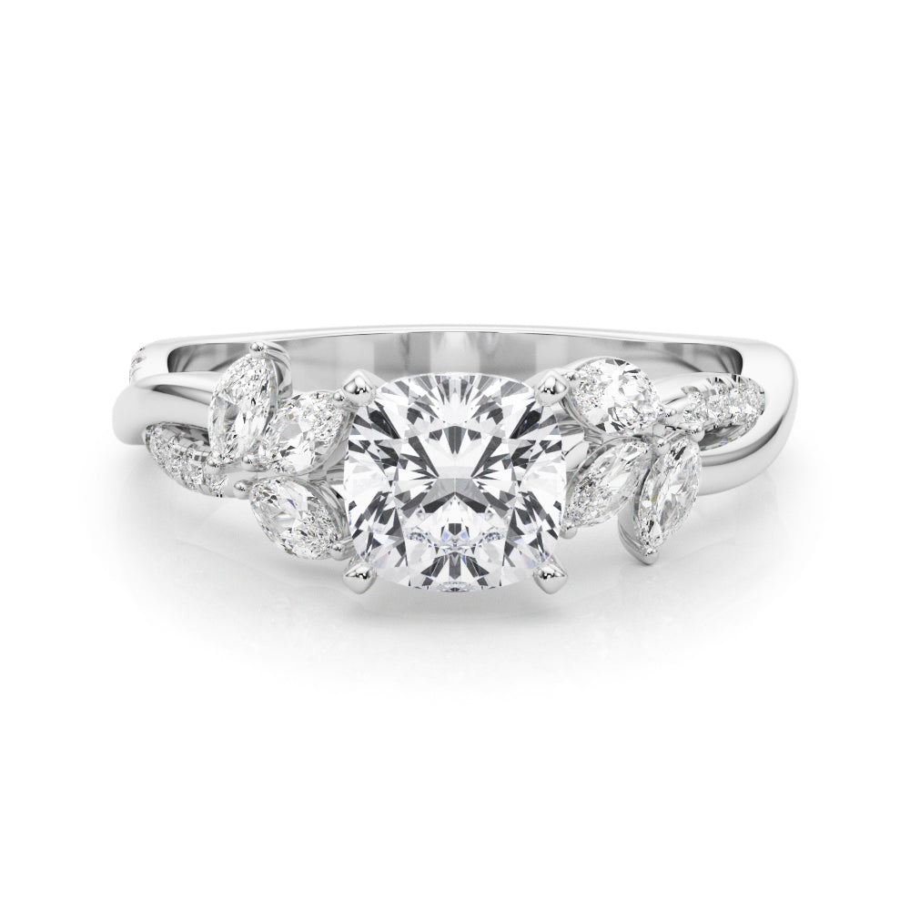 Radiant Rd & Mq Twisted Shank Engagement Round Diamond Engagement Ring — 9K/18K Gold & Platinum