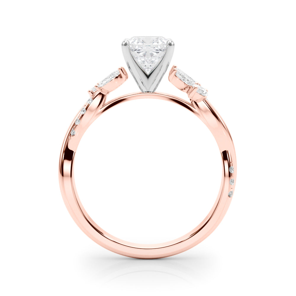 Radiant Rd & Mq Twisted Shank Engagement Round Diamond Engagement Ring — 9K/18K Gold & Platinum