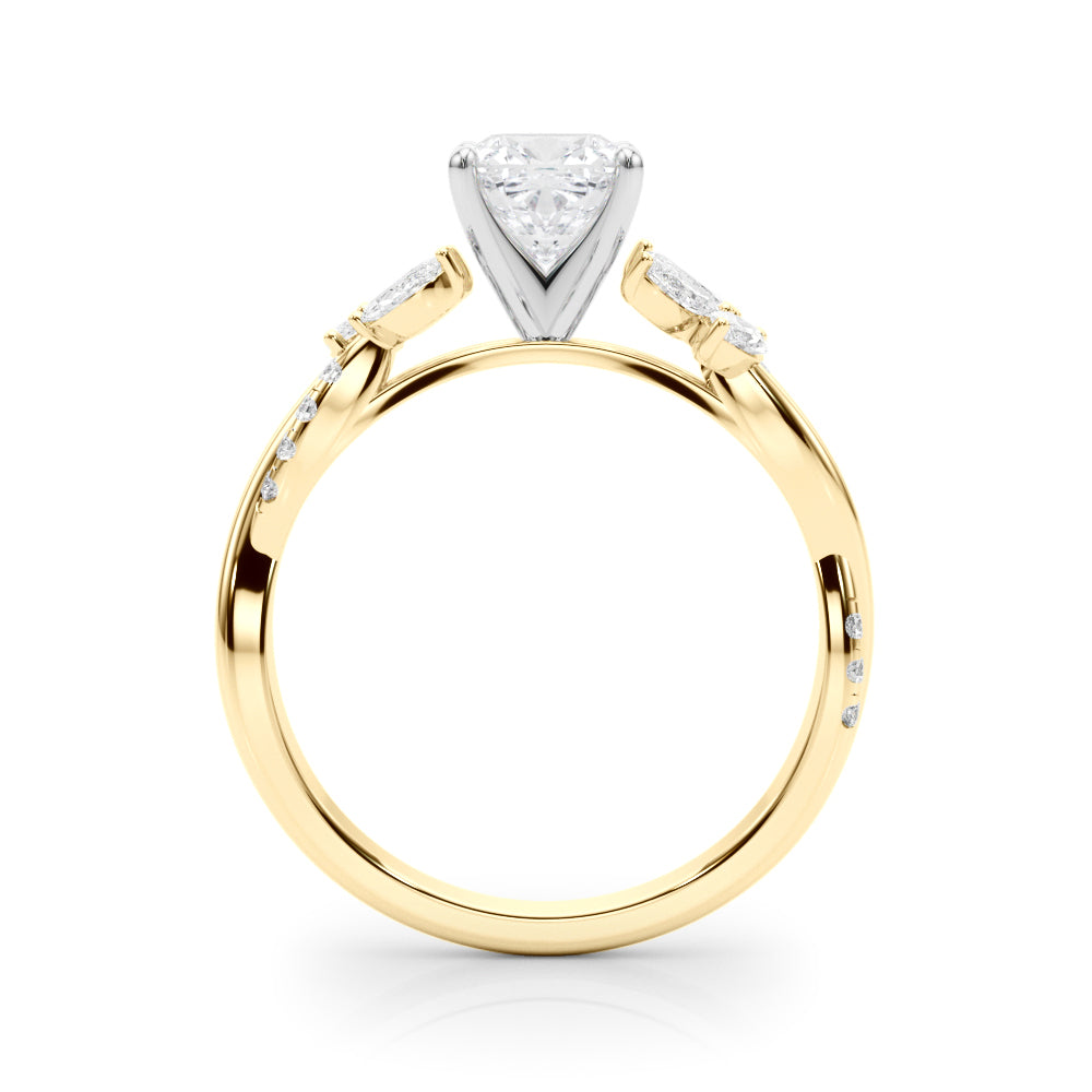 Radiant Rd & Mq Twisted Shank Engagement Round Diamond Engagement Ring — 9K/18K Gold & Platinum