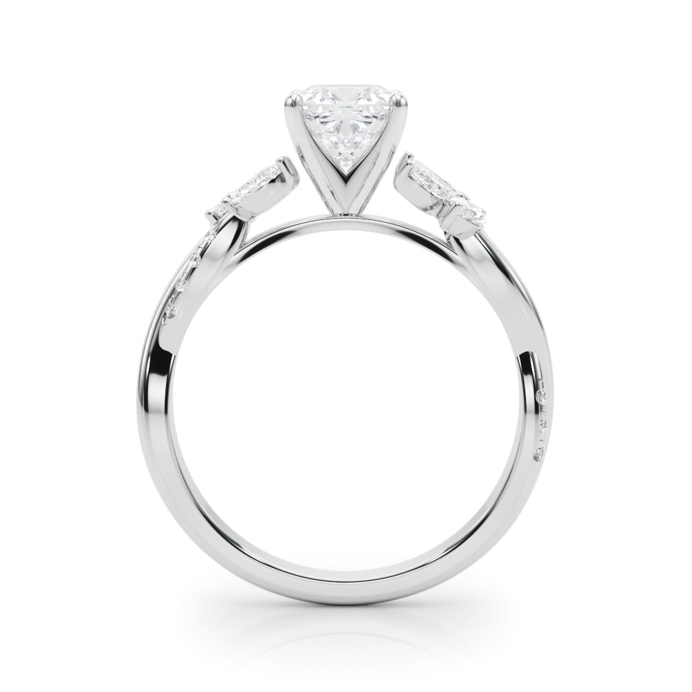 Radiant Rd & Mq Twisted Shank Engagement Round Diamond Engagement Ring — 9K/18K Gold & Platinum