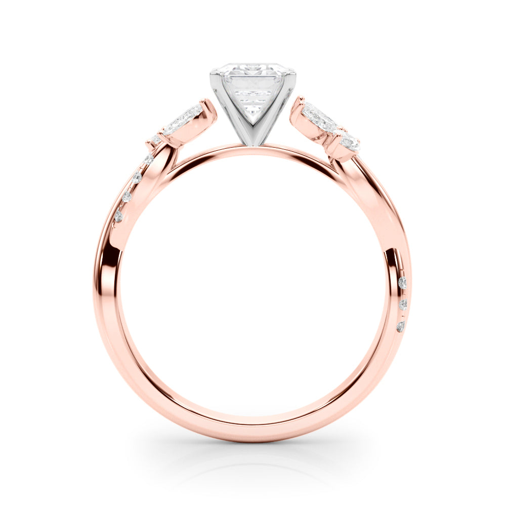 Radiant Rd & Mq Twisted Shank Engagement Round Diamond Engagement Ring — 9K/18K Gold & Platinum