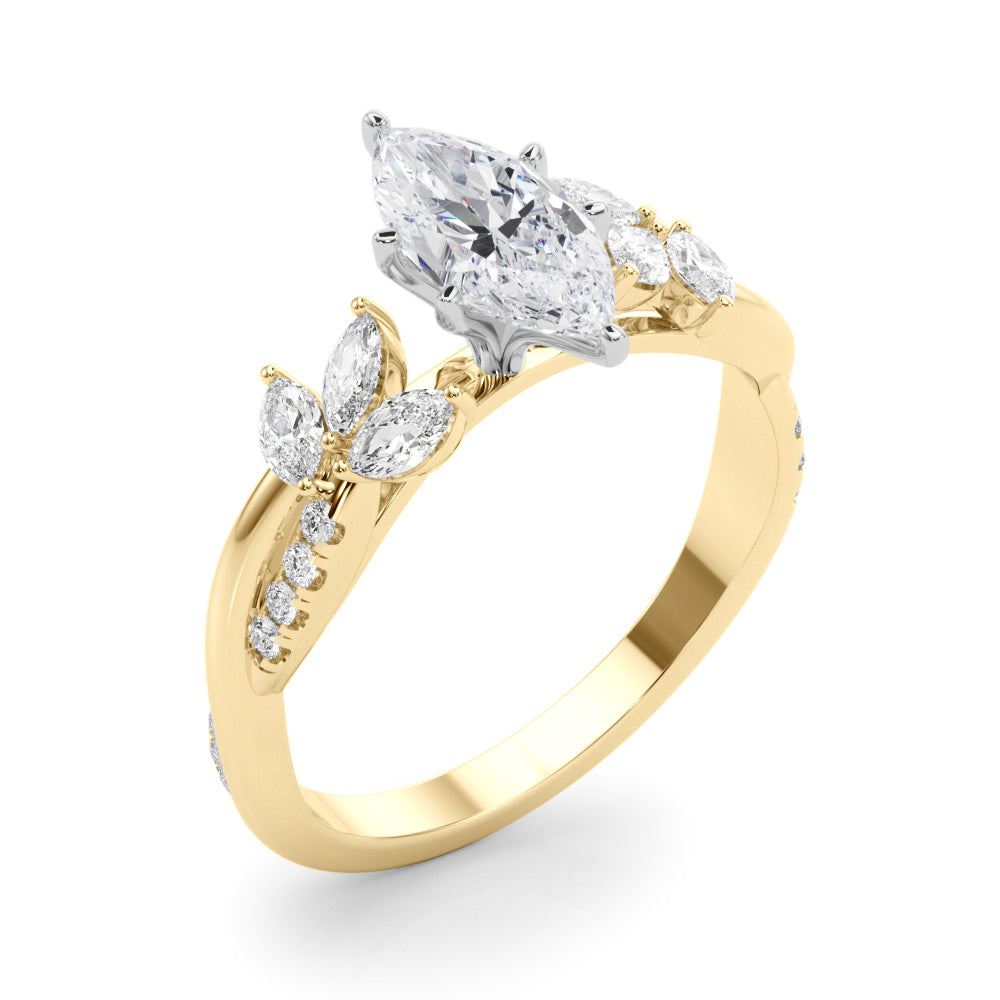 Radiant Rd & Mq Twisted Shank Engagement Round Diamond Engagement Ring — 9K/18K Gold & Platinum