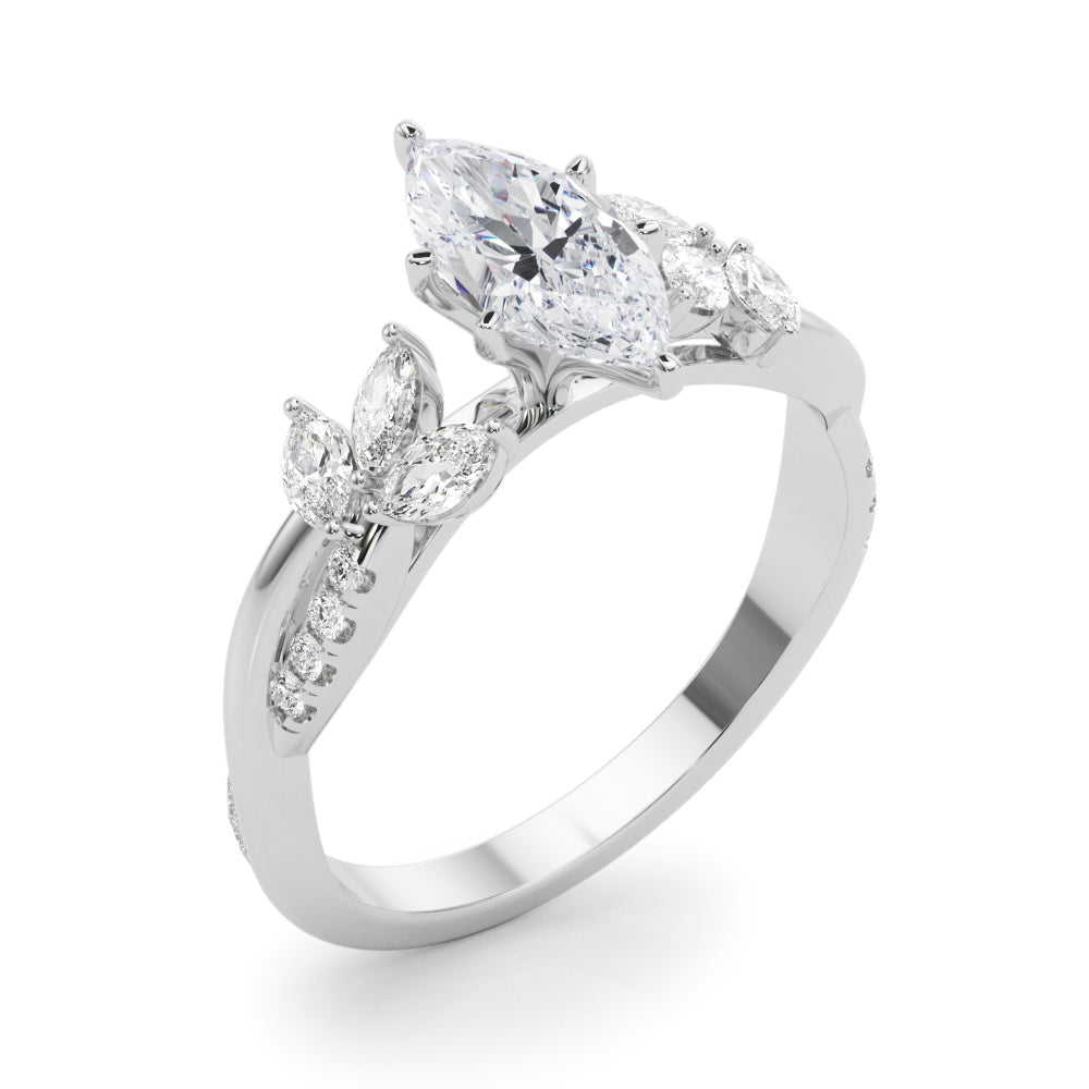 Radiant Rd & Mq Twisted Shank Engagement Round Diamond Engagement Ring — 9K/18K Gold & Platinum