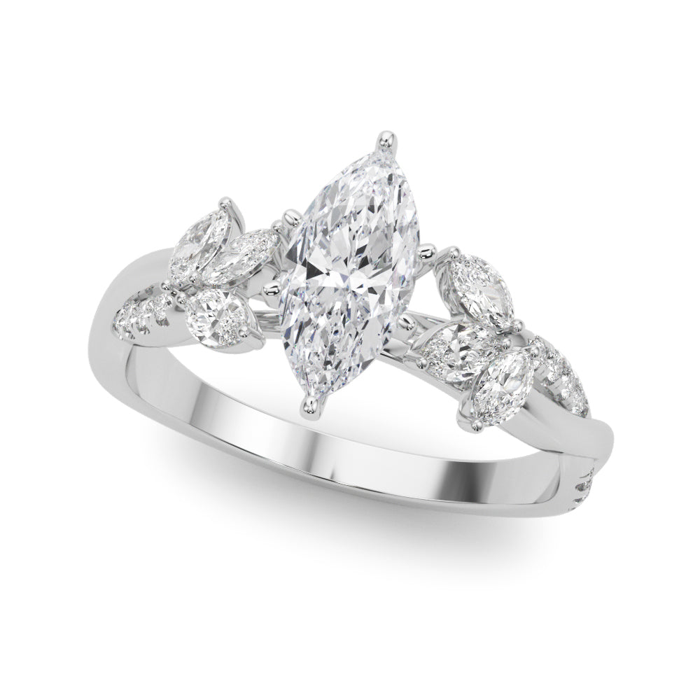Radiant Rd & Mq Twisted Shank Engagement Round Diamond Engagement Ring — 9K/18K Gold & Platinum