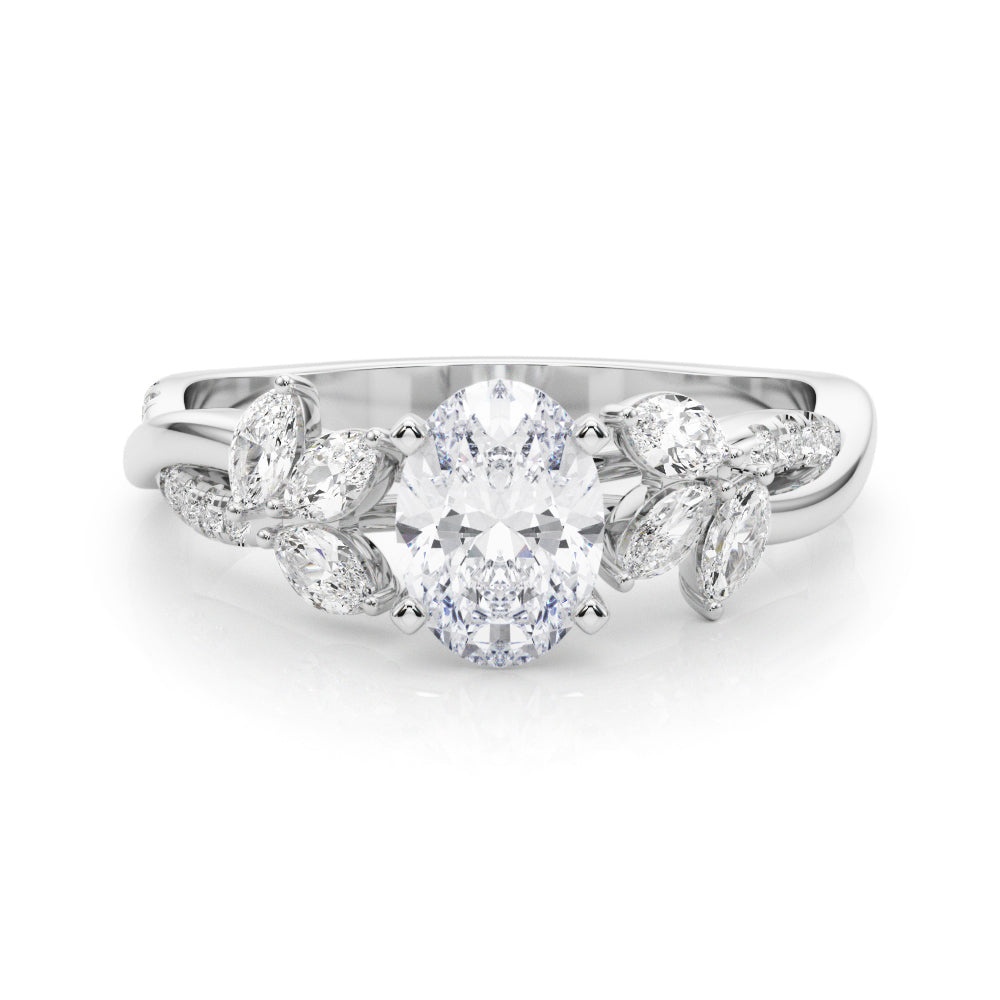 Radiant Rd & Mq Twisted Shank Engagement Round Diamond Engagement Ring — 9K/18K Gold & Platinum