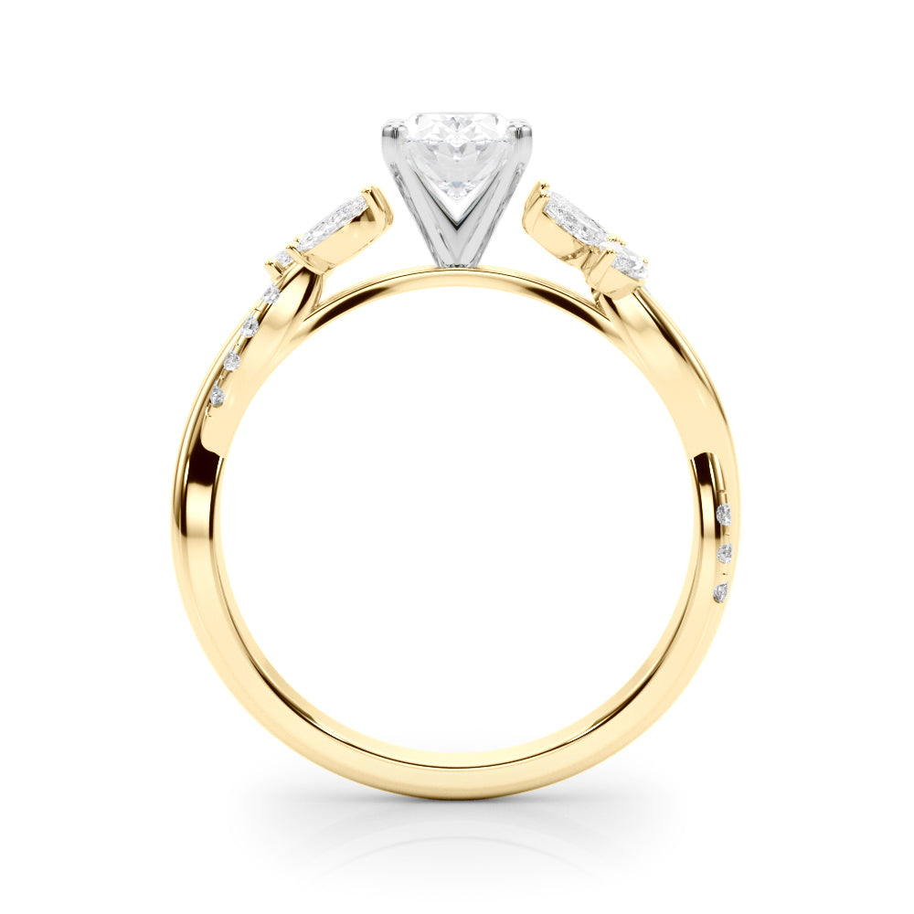 Radiant Rd & Mq Twisted Shank Engagement Round Diamond Engagement Ring — 9K/18K Gold & Platinum