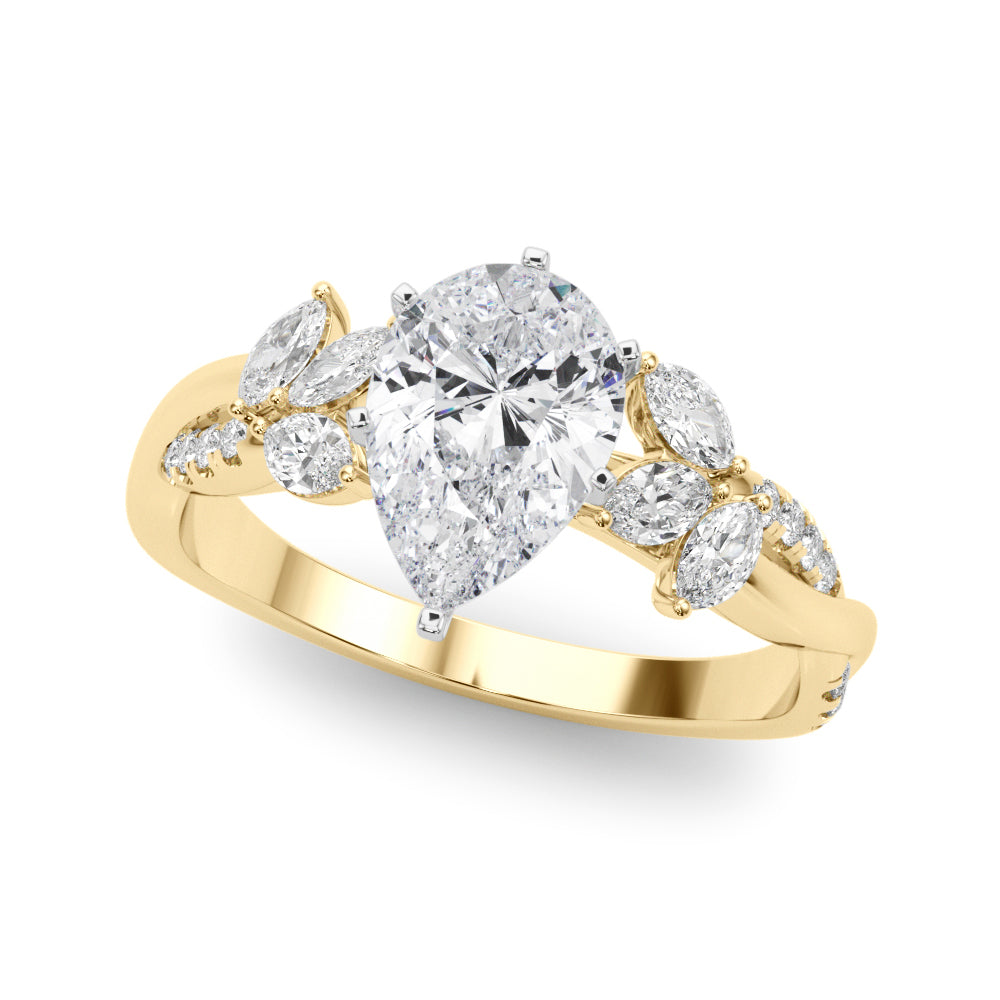 Radiant Rd & Mq Twisted Shank Engagement Round Diamond Engagement Ring — 9K/18K Gold & Platinum