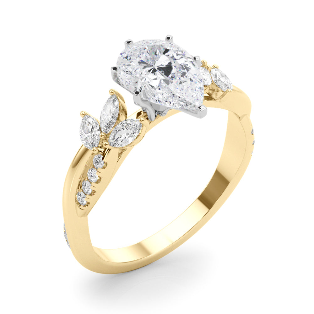Radiant Rd & Mq Twisted Shank Engagement Round Diamond Engagement Ring — 9K/18K Gold & Platinum
