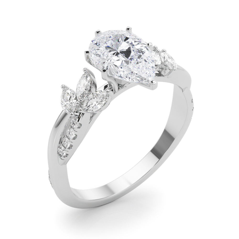 Radiant Rd & Mq Twisted Shank Engagement Round Diamond Engagement Ring — 9K/18K Gold & Platinum