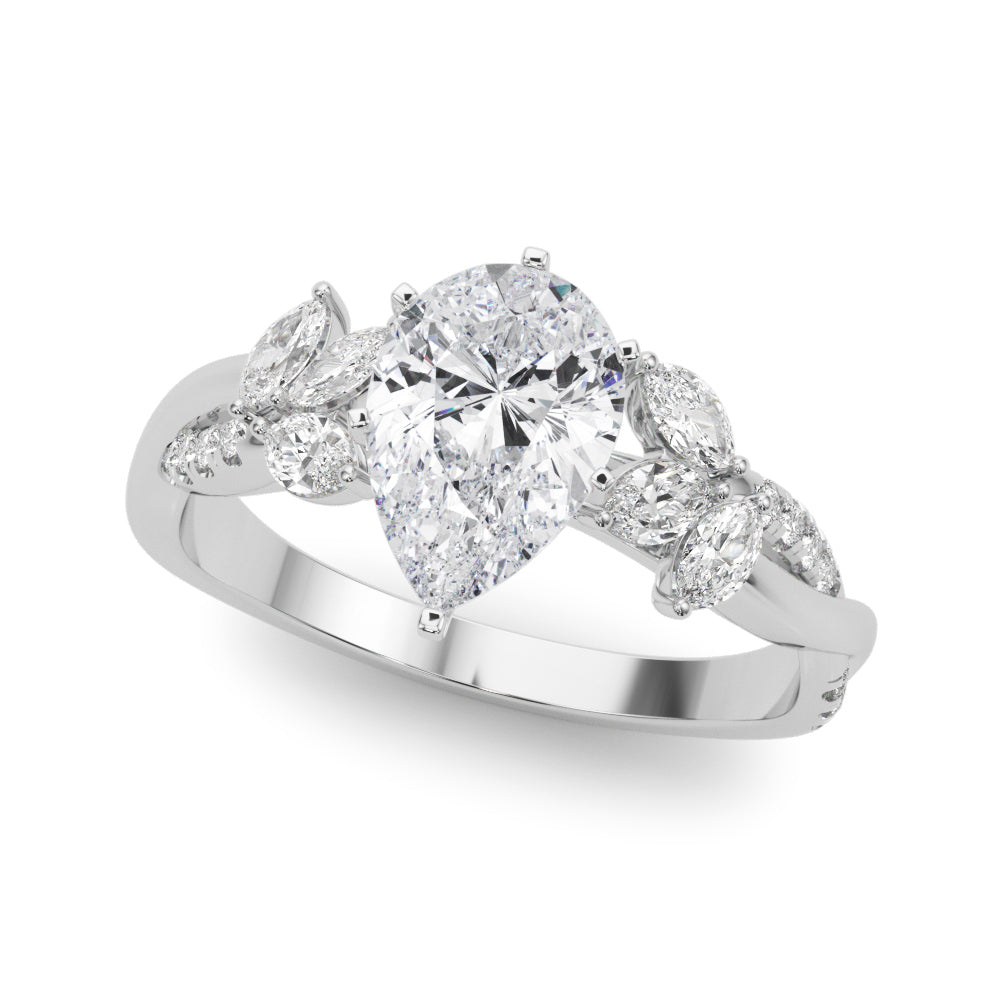 Radiant Rd & Mq Twisted Shank Engagement Round Diamond Engagement Ring — 9K/18K Gold & Platinum