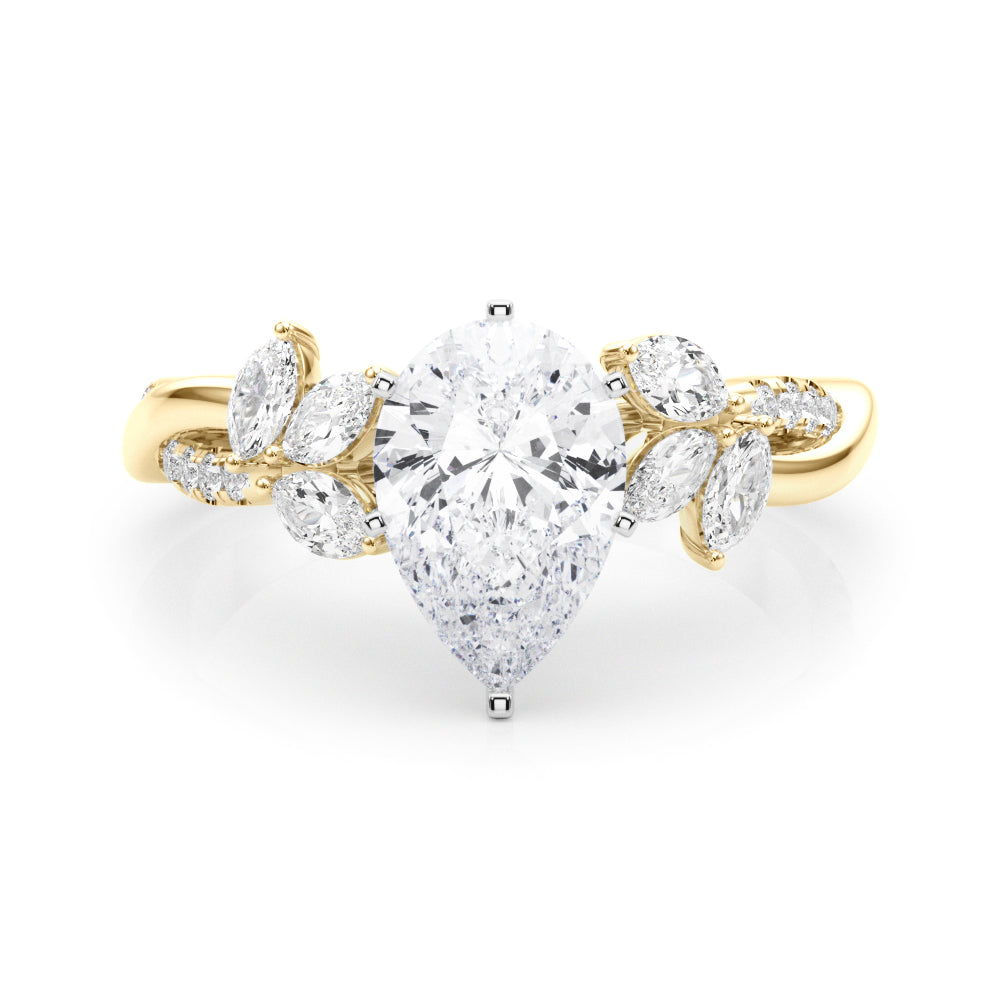 Radiant Rd & Mq Twisted Shank Engagement Round Diamond Engagement Ring — 9K/18K Gold & Platinum