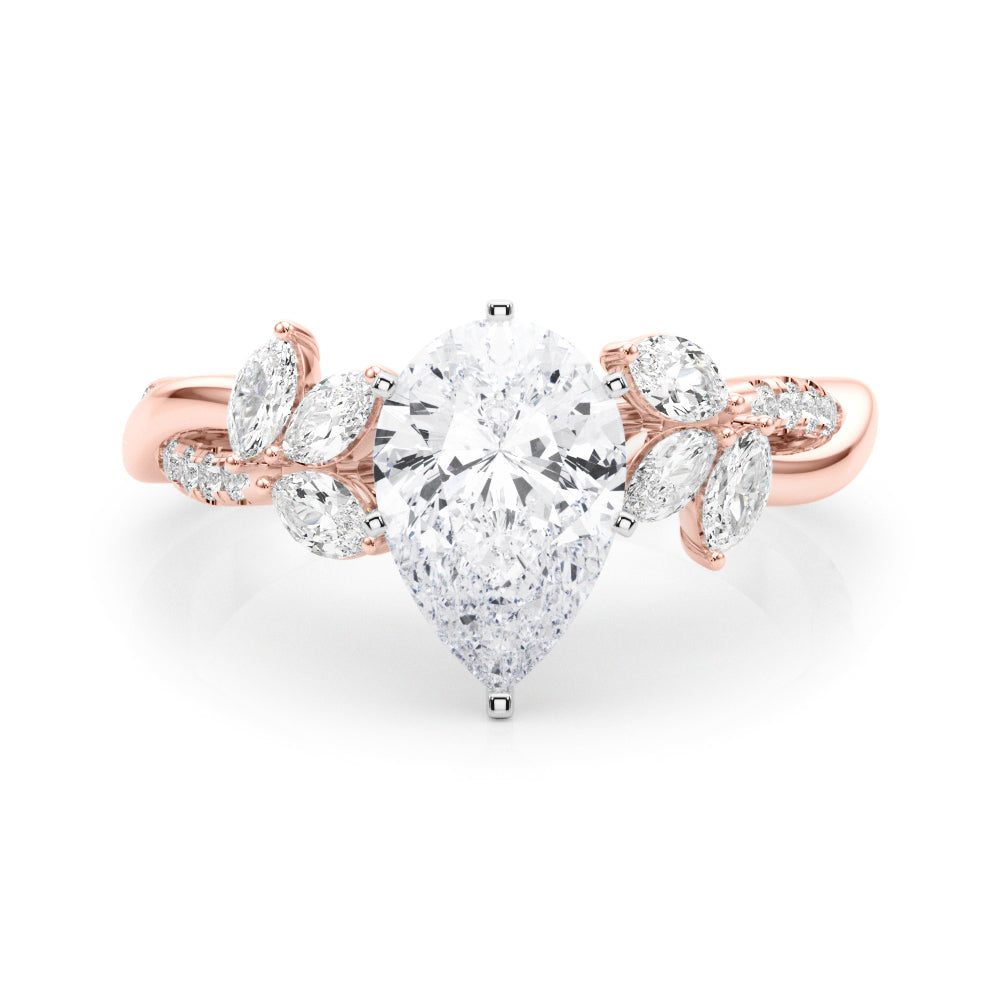 Radiant Rd & Mq Twisted Shank Engagement Round Diamond Engagement Ring — 9K/18K Gold & Platinum