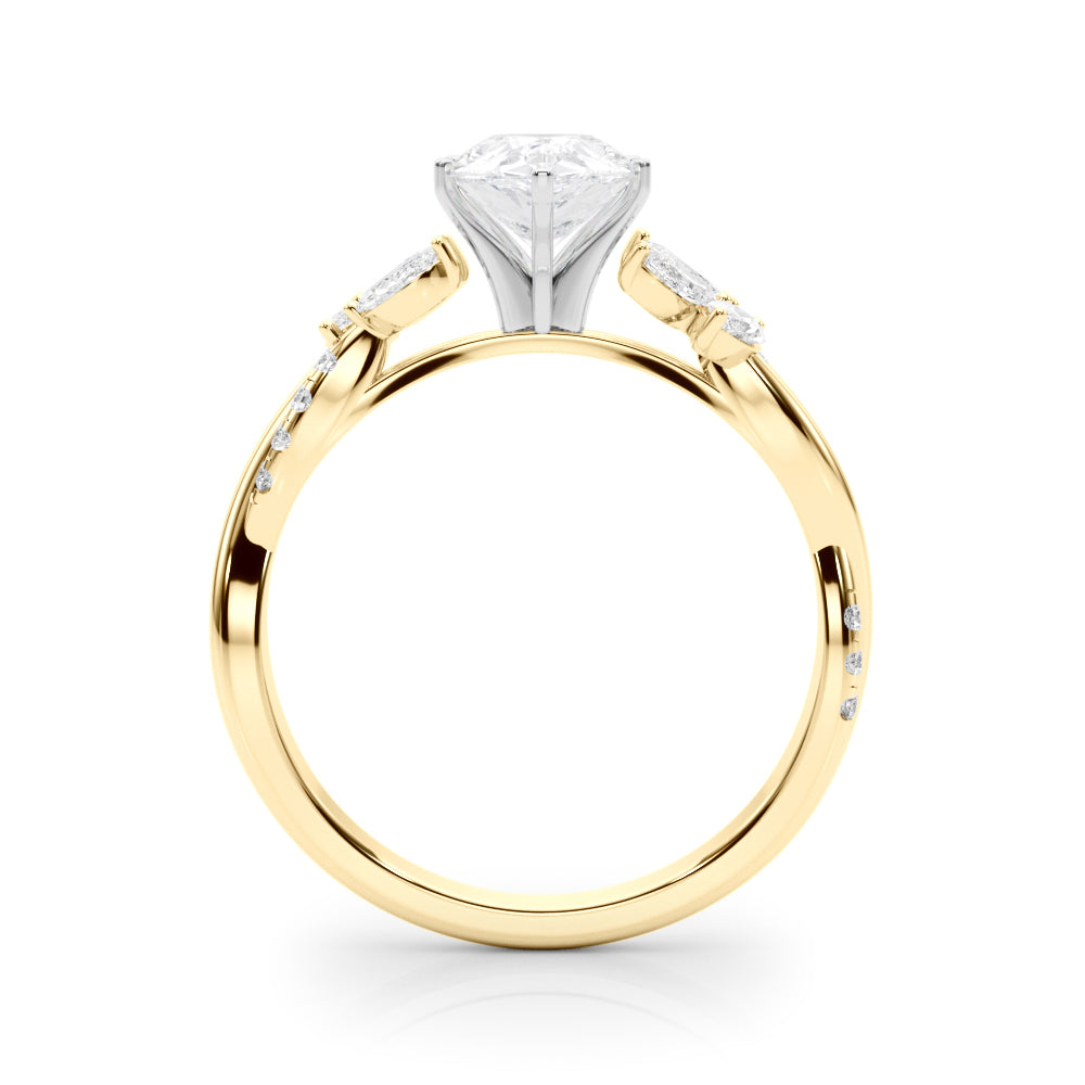 Radiant Rd & Mq Twisted Shank Engagement Round Diamond Engagement Ring — 9K/18K Gold & Platinum