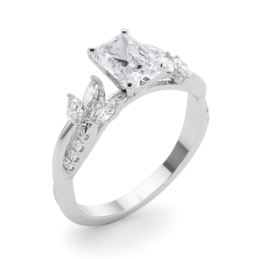 Radiant Rd & Mq Twisted Shank Engagement Round Diamond Engagement Ring — 9K/18K Gold & Platinum